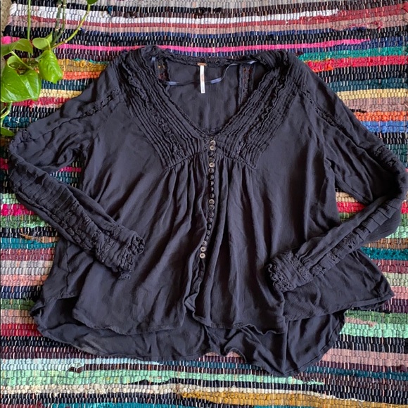 Free People Meet Me Halfway Grey Blouse Small - Picture 3 of 7